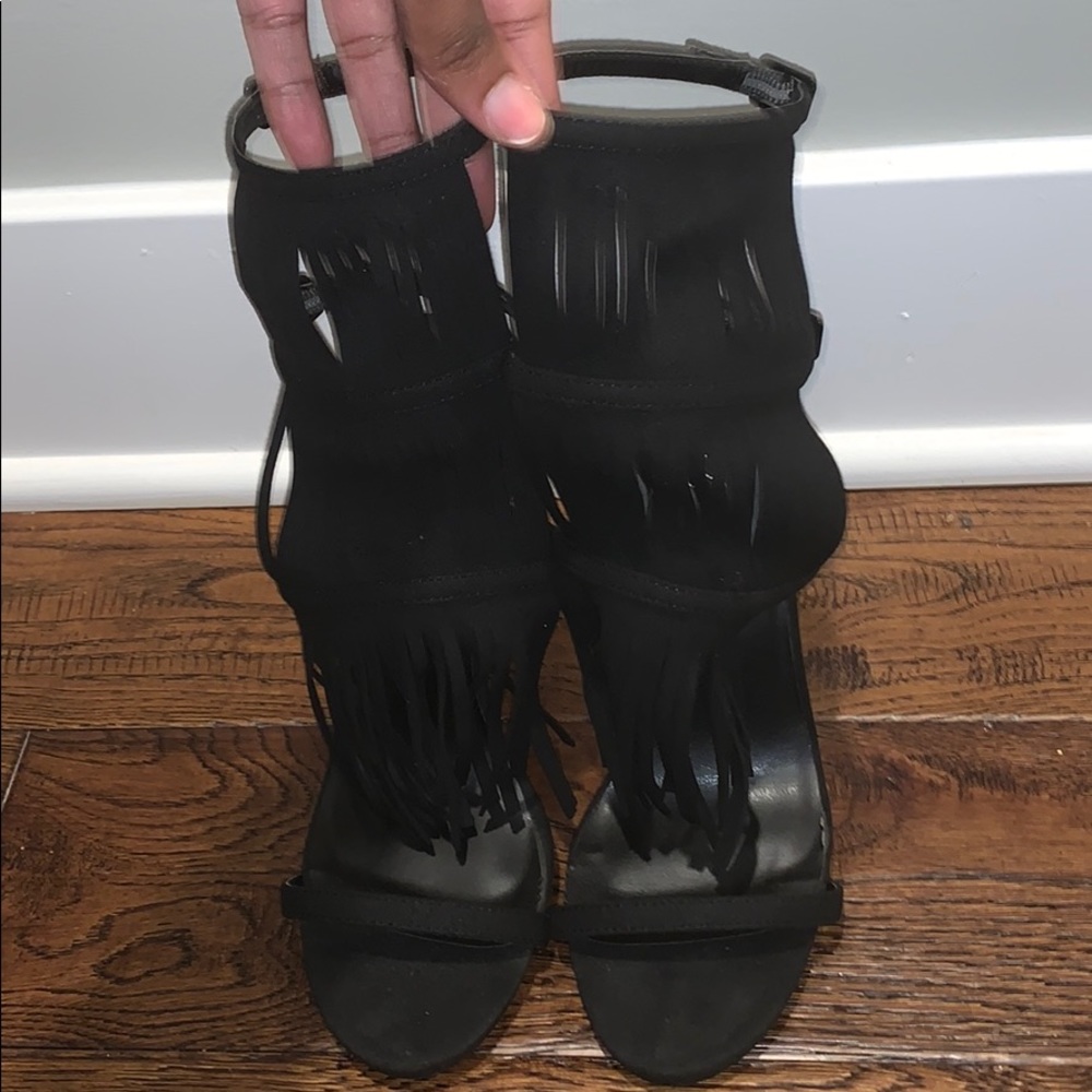 NASTY GIRL BLACK FRINGE STRAPY  HEELS